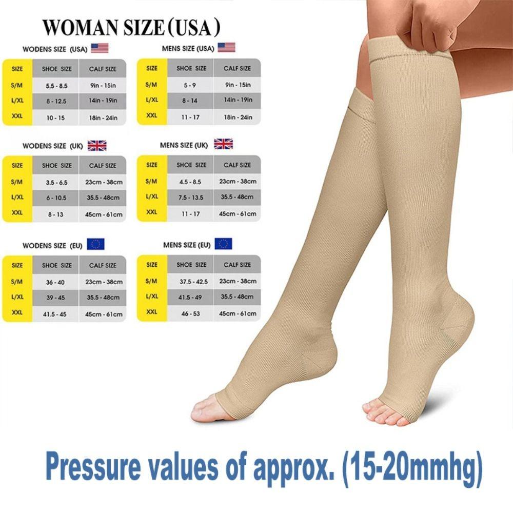 S/M/L/XL/XXL Compression Socks Open Toe Medical Sports Compression Socks Nylon Knee High Compression Sox For Women & Men