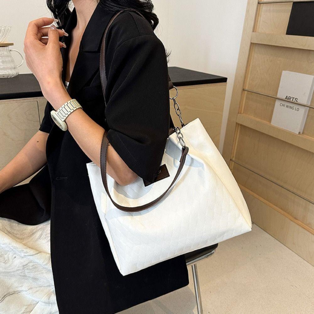 Korean Style PU Handbag Tote Bag Large Capacity Bag Big Pouch Simple Shoulder Bag  Girls