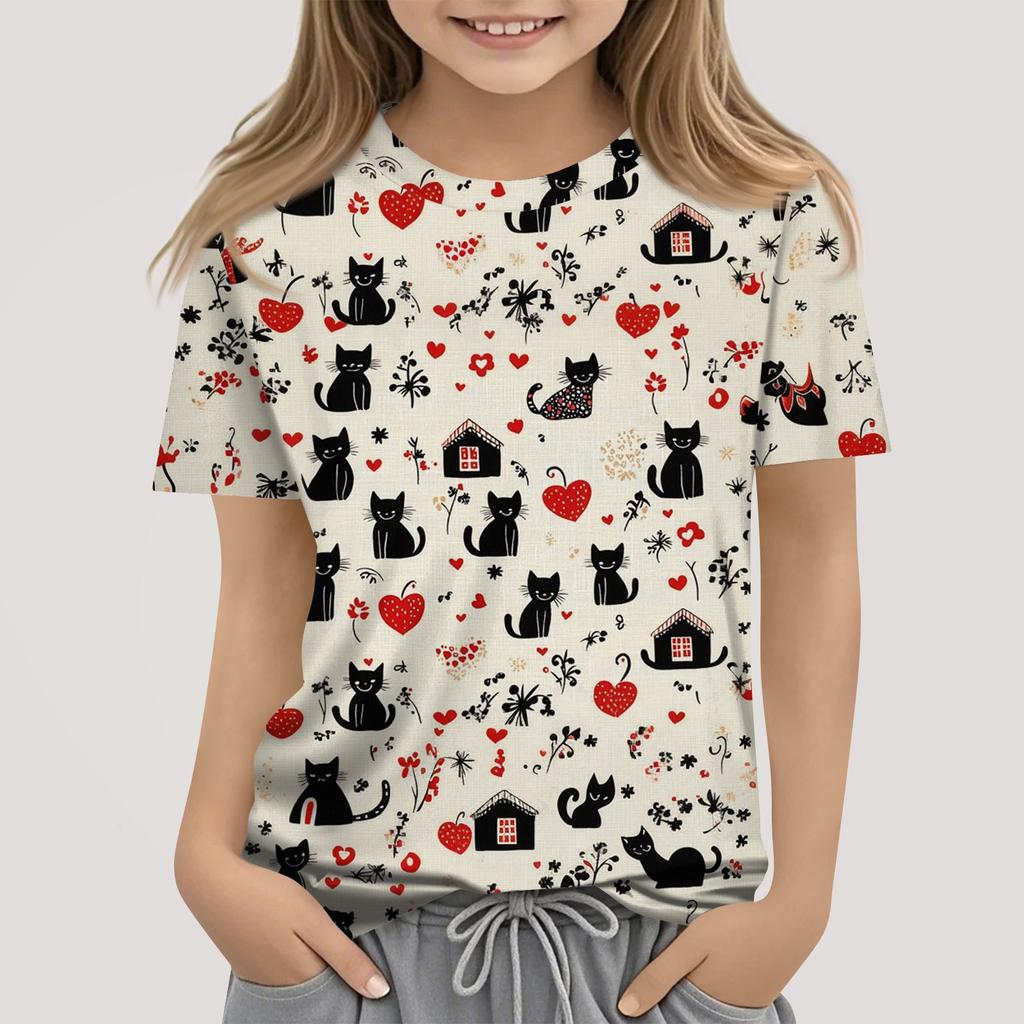 Kinder Mode Lässig Kurzarm Tier Floral Print Rundhals T-Shirt Top