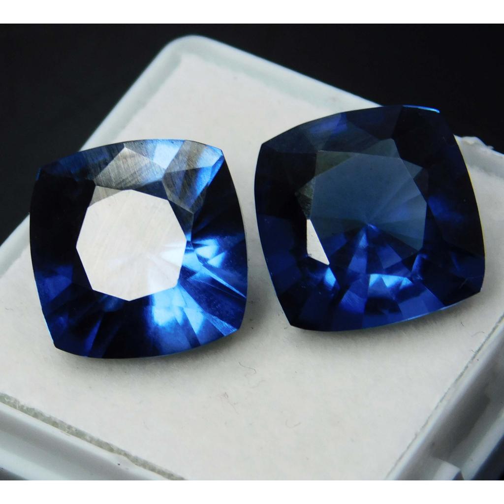 Square Cushion Cut Blue Natural SAPPHIRE 20 Ct Loose Gemstone Pair CERTIFIED A-5182