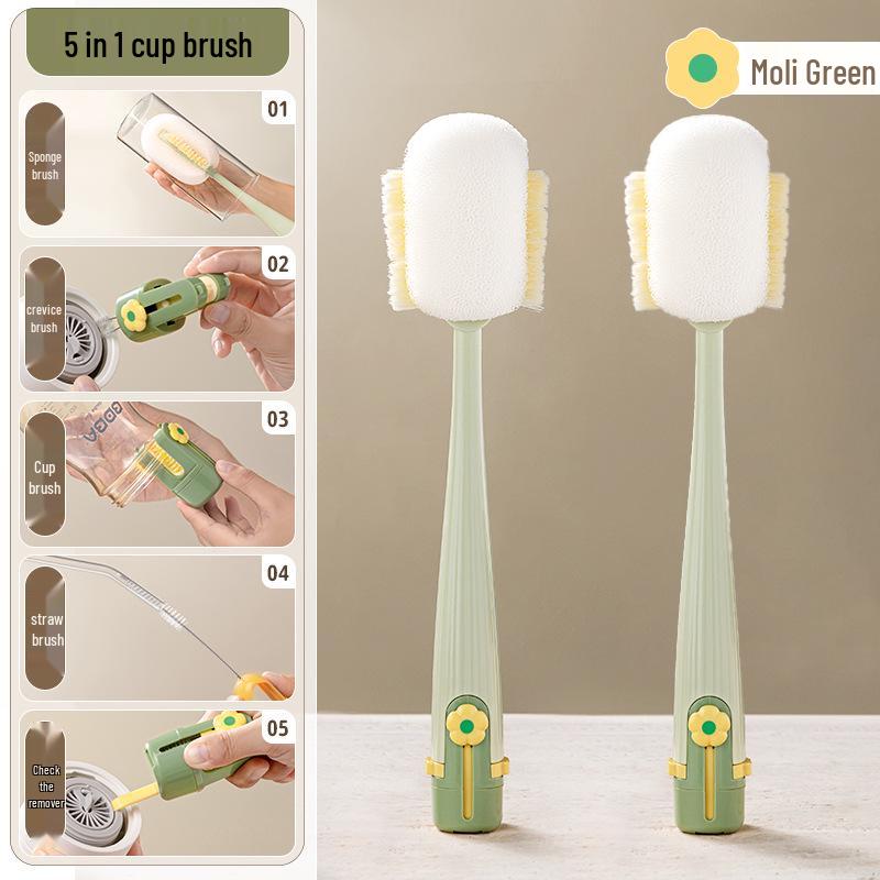 5-in-1 Long Handle Brush for Cleaning Thermos, Water Cups, and Bottles