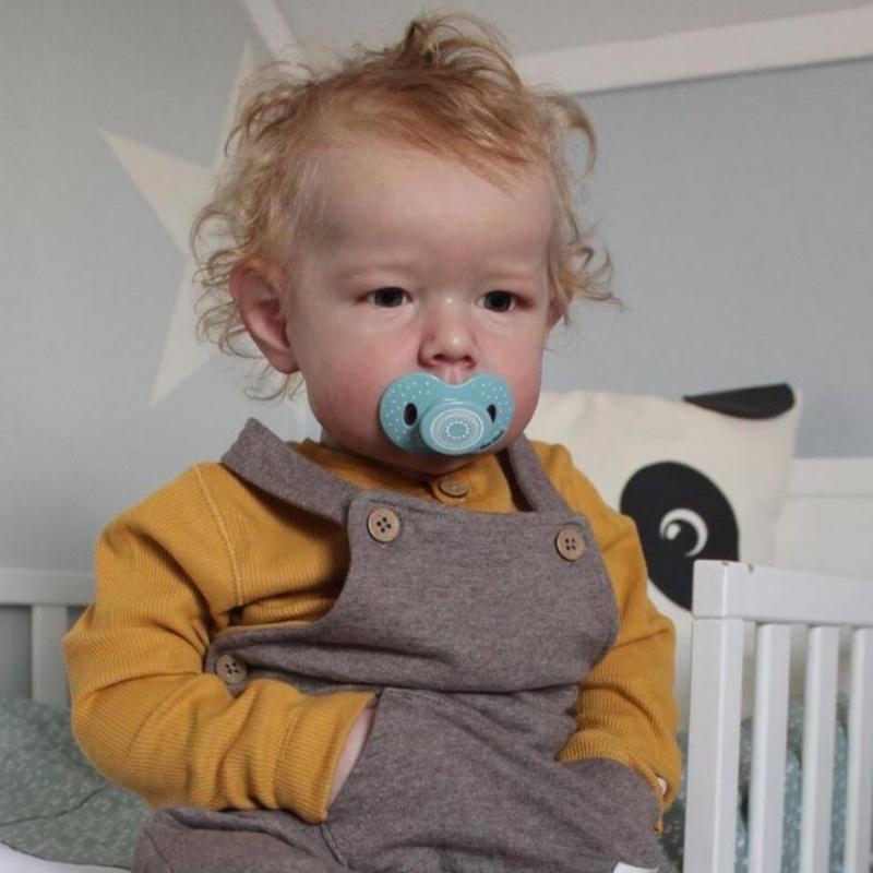 Huge Size 70cm Lifelike Reborn Baby Doll Liam Exquisite 3D Color Painted Alive Newborn Doll Soft Touch Cotton Body Rebirth Doll with Rooted Curly Hair