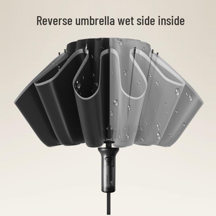 10-Rib Automatic Black Dual-Use Umbrella for Sun and Rain