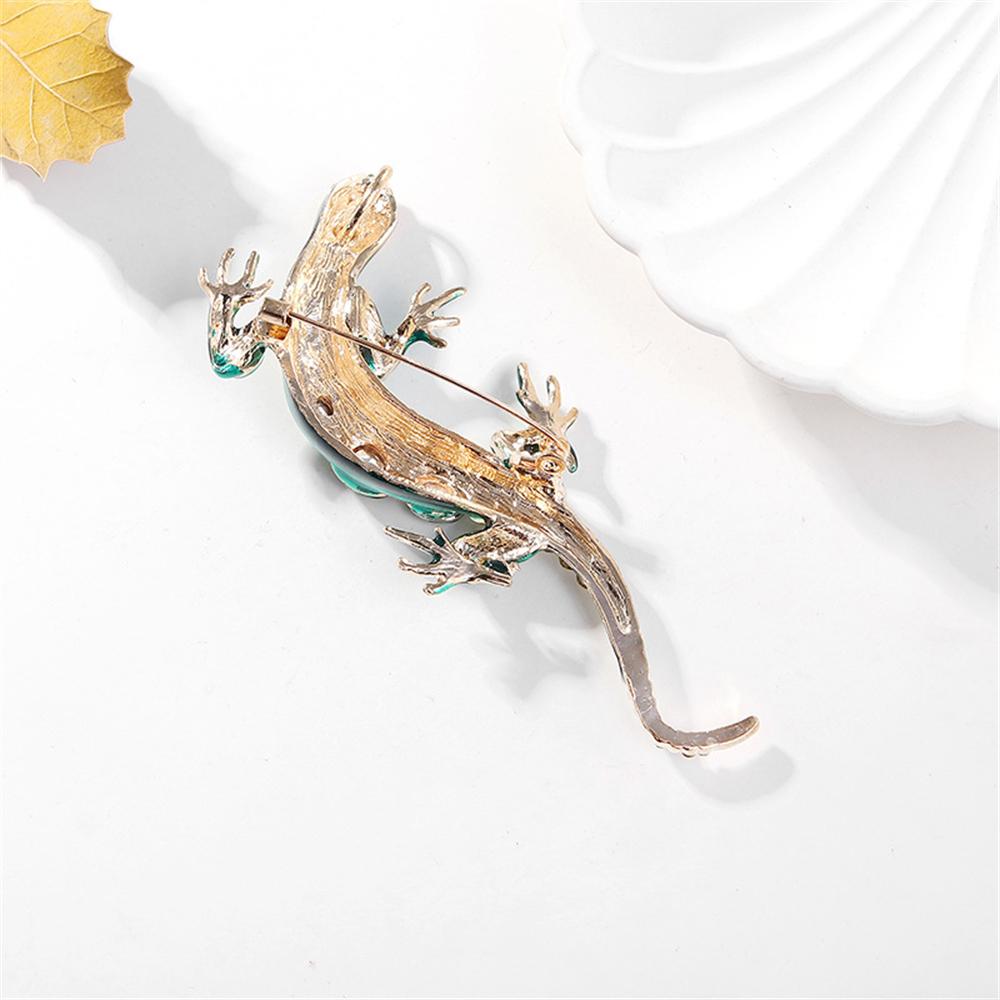 Modny stop Rhinestone jaszczurka Gecko broszki dla kobiet luksusowy zielony kryształ Metal cztery pazury wąż broszka przypinki Party prezenty