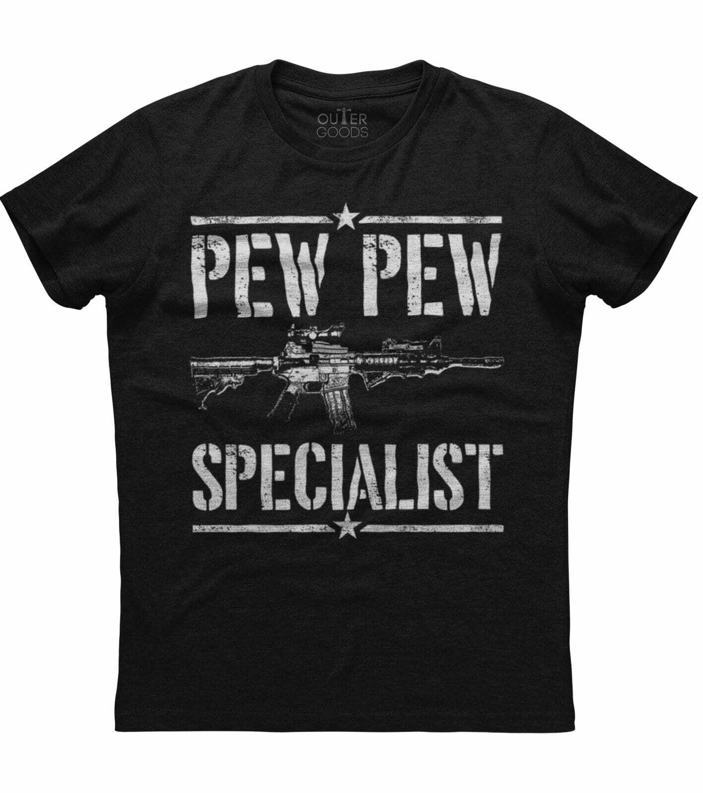 Pew Pew Specialist Funny Second Amendment Rights Gun Mens Black T-shirt S