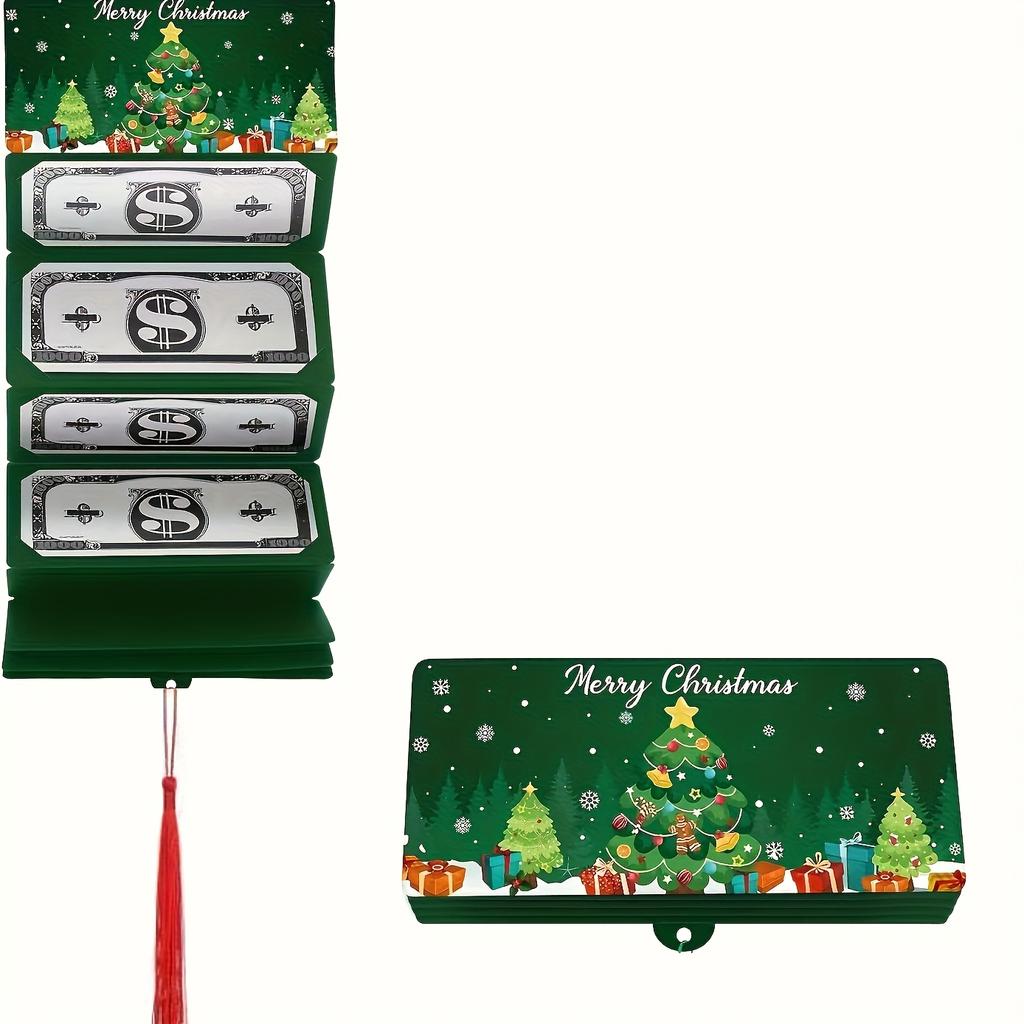 10 Slot Christmas Money Bag and Gift Card Holder - Santa Claus Holiday Design, Snowflakes, Trees, and "Merry Christmas" Text - Christmas Red Envelope