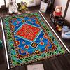 Traditional Geometric Tribal Pattern Carpet with Blue and Red Design Suitable for use as an anti-slip for living room bedroom sofas