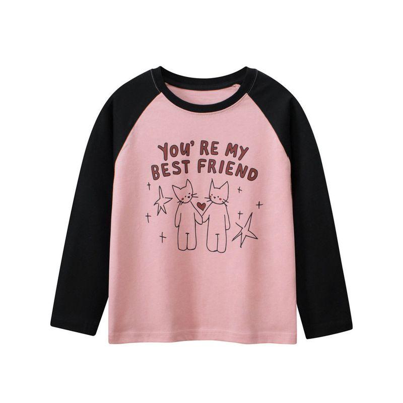 Korean Style Children's Clothing Girls' Cotton Cartoon Print Long sleeves Shirt Spring New Medium and Large Youth Bottoming Shirt