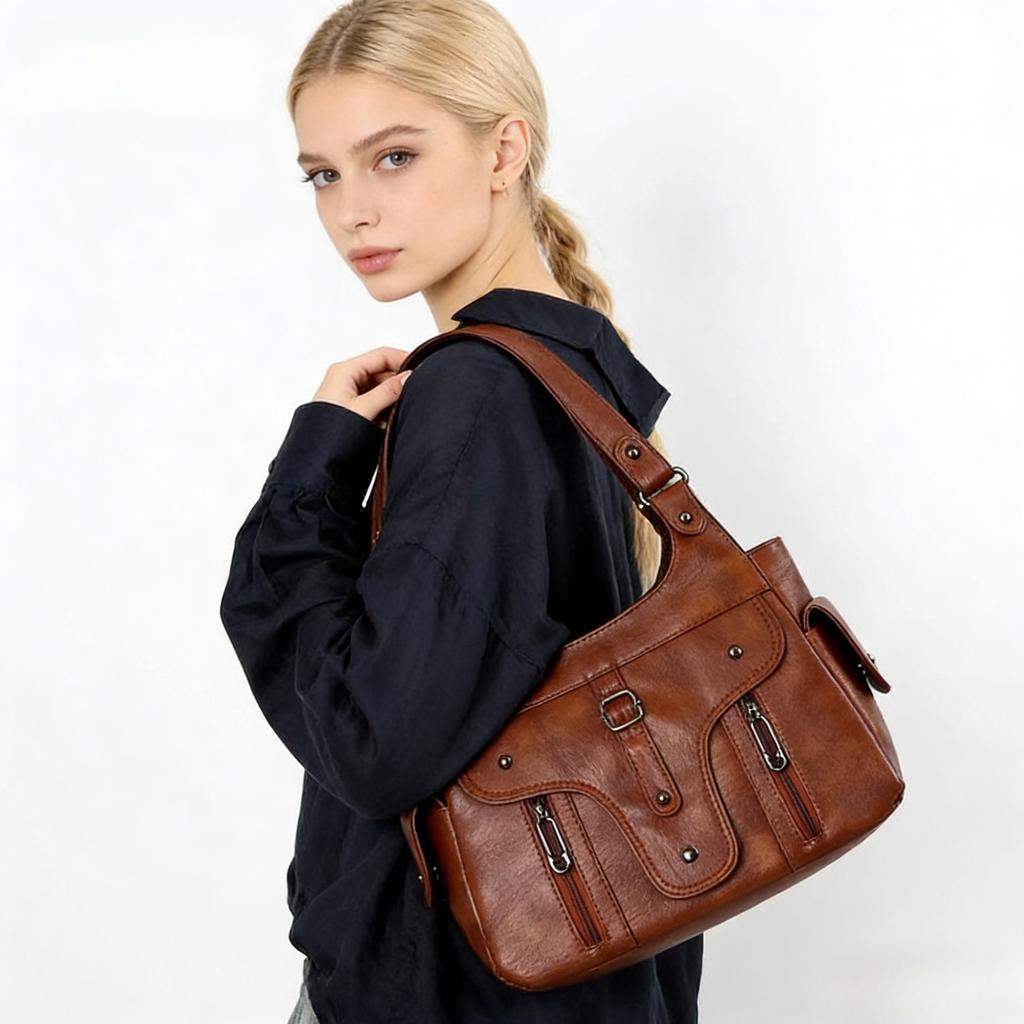 Damska torba Hobo Vintage Miękka skóra PU Torba na ramię Duża pojemność Wielokieszeniowa Codzienna torebka na ramię z regulowanym paskiem Uniwersalna Torba do codziennych dojazdów