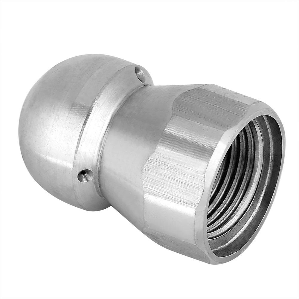 

Strong Power Stainless Steel Pipe Nozzle 3/8 Inch High Pressure Drain Cleaner 1 Front 3 Rear Female Thread Spray Head Washer Use серебряный