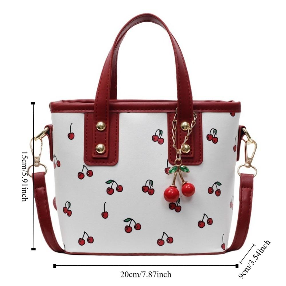 Korean Style Cherry Crossbody Bag Large Capacity Square Tote Bag Bucket Shoulder Bag Travel