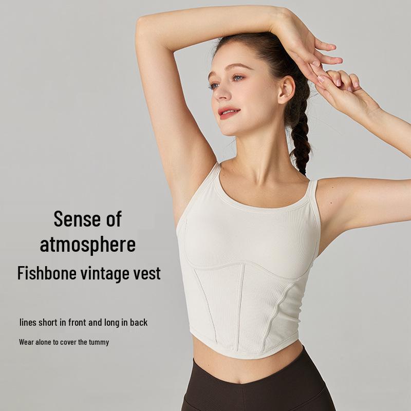 

Retro Fishbone Nude Yarn Yoga Vest with Fixed Chest Pad Small