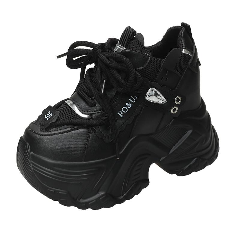 

Fashion New High Platform Sneakers Women Thick Sole Non Slip Sports Dad Shoes Woman Korea PU Leather Chunky Sneakers 2023 Spring 34 чёрный