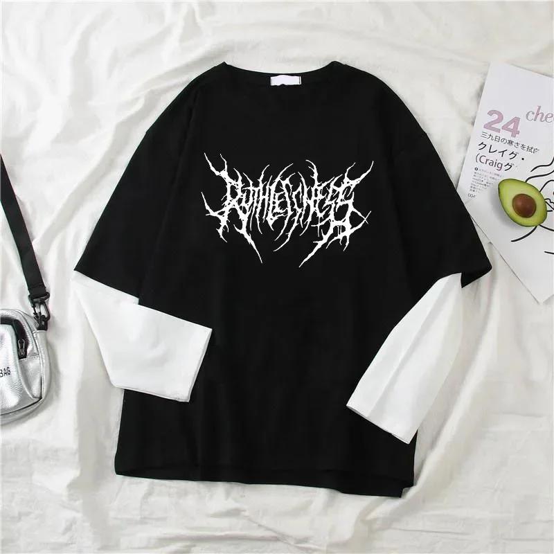 

Fashion Punk Dark Style Printed Round Neck T-shirt Y2K Sport Harajuku Thin Women s Top Long Sleeves T Shirt Outdoor Loose Shirt 3XL чёрный