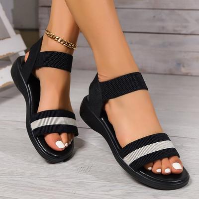 2025 Summer New Trend Large Size Wide Strip Sandals Women's Color Matching Feet European and American Style Flat Beach Shoes