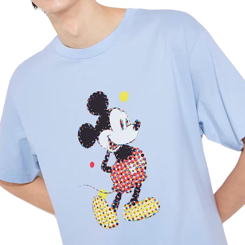 Uniqlo × Disney Collaboration Round Neck Mickey Graphic Print Short Sleeve T-Shirt Unisex Tops Light-Blue 458360-60