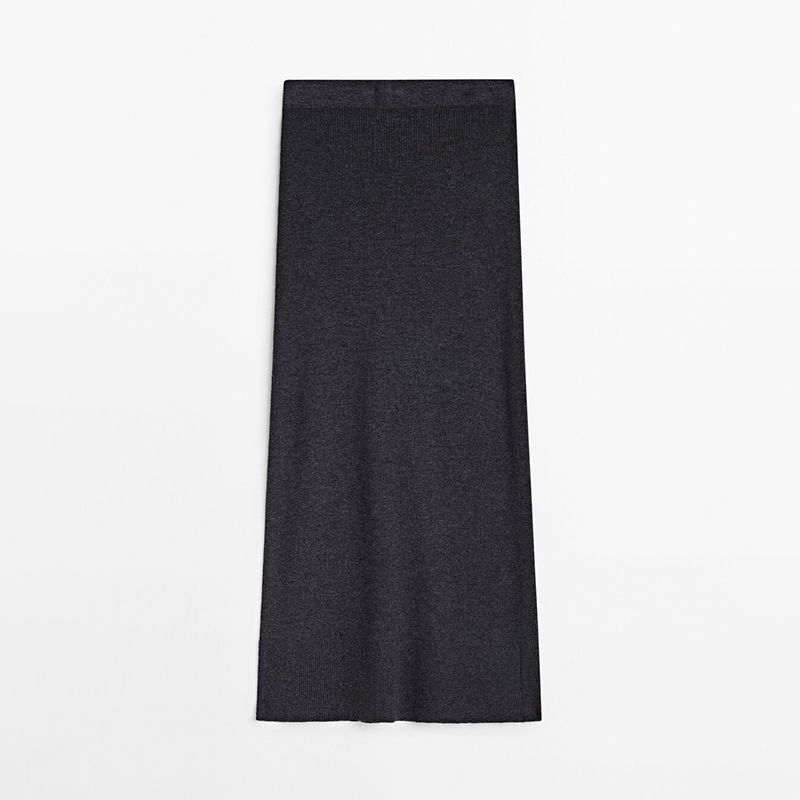 

MD Women s French Style Normcore Fancy Slit Design Silm Long Knitting Skirt Female 05235536809 Light gray L