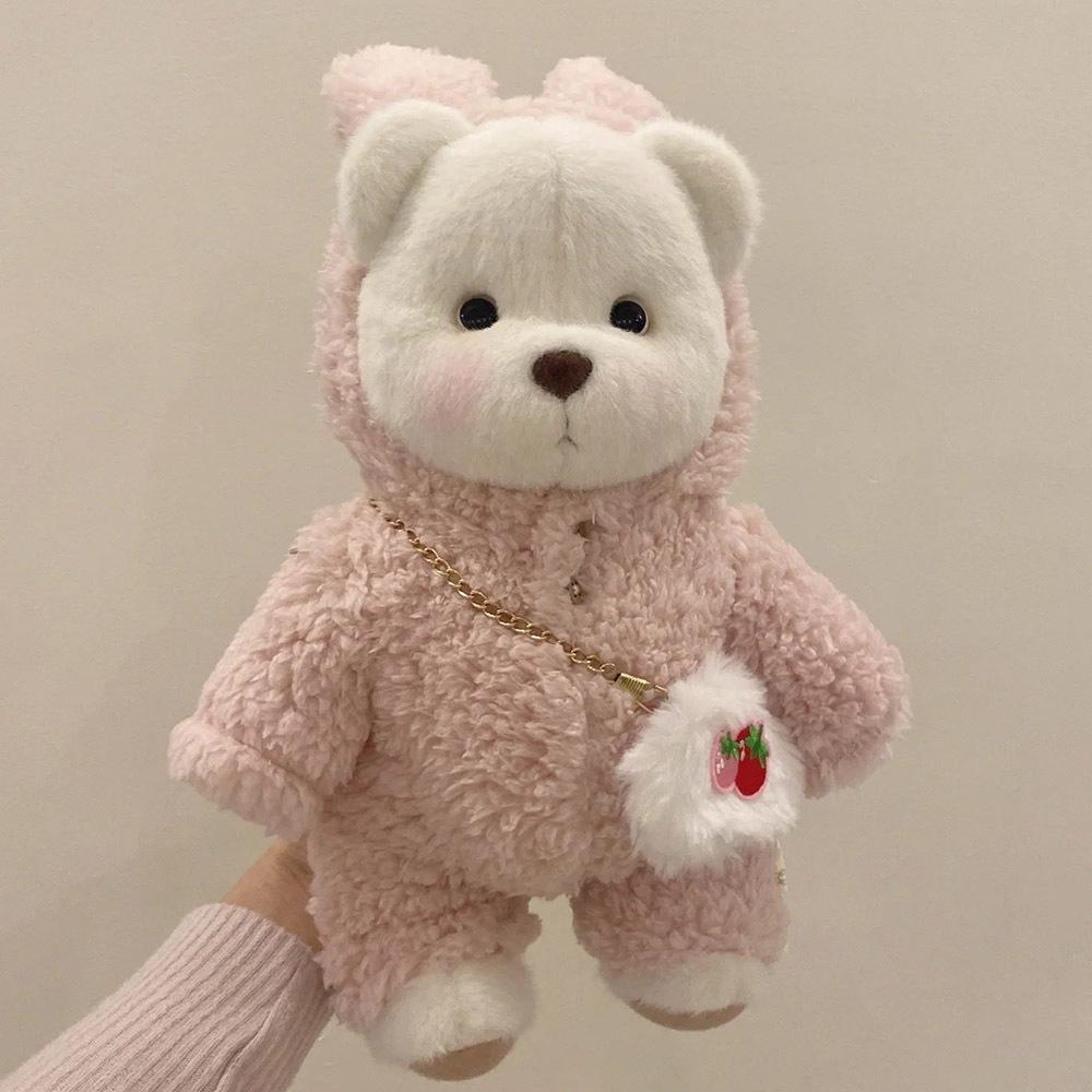 Medium Bear Outfit - Blue Pink Striped Carrot Overalls Set