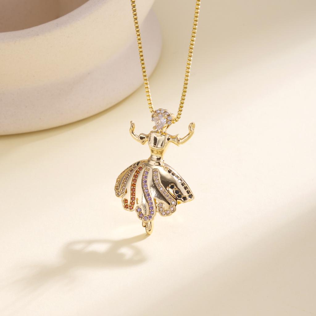 Nidin Fashion Ballerina & Mermaid Pendant Necklace For Women Cubic Zirconia Pearl Cute Neck Chain Girls Party Jewelry Gifts