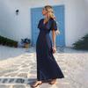 Women's Fashionable Casual V-Neck Backless Polka Dot Long Dress
