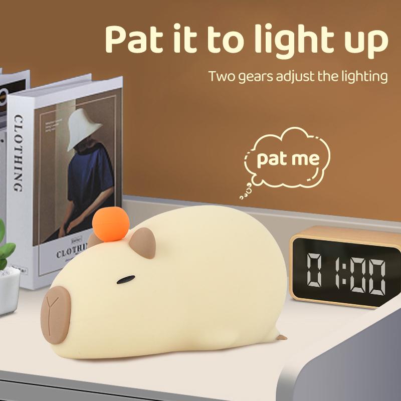 Capybara Night Light Cute Squishy Silicone Nursery Nightlight Animal Bedside Lamp With Tap Control 2 Brightness For Kids Room