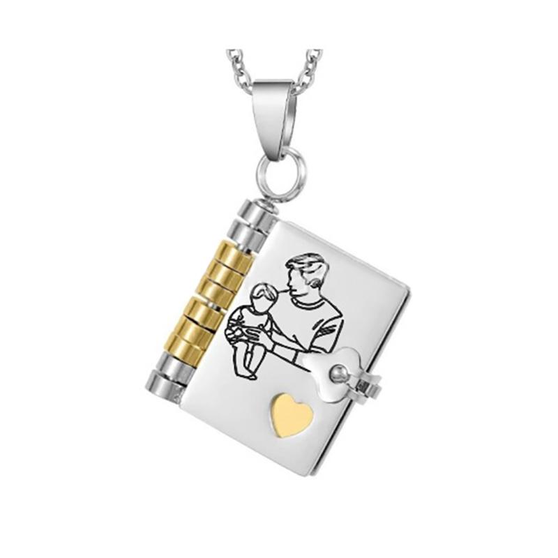 Openable Daughter Book Necklace Stainless Steel With Pages Of Engraved Information Message Mini Book Pendant Necklace Gold Color