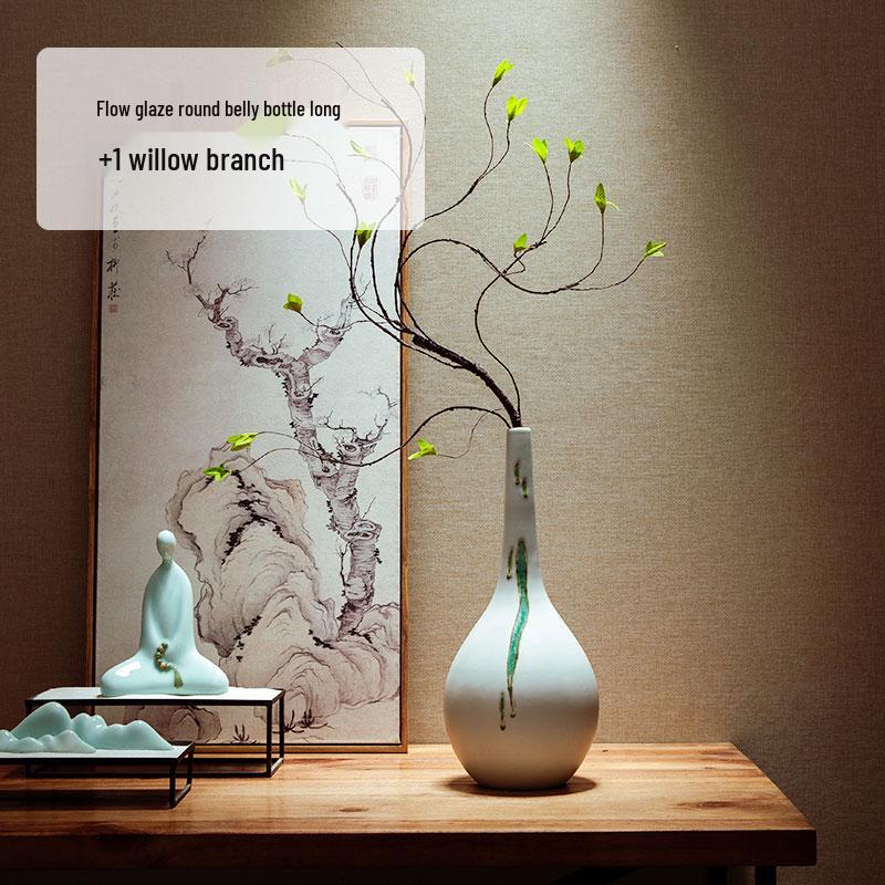 Zen Dried Flowers Vase Ornament for Dining Table, Entrance Hall, Living Room, or TV Cabinet