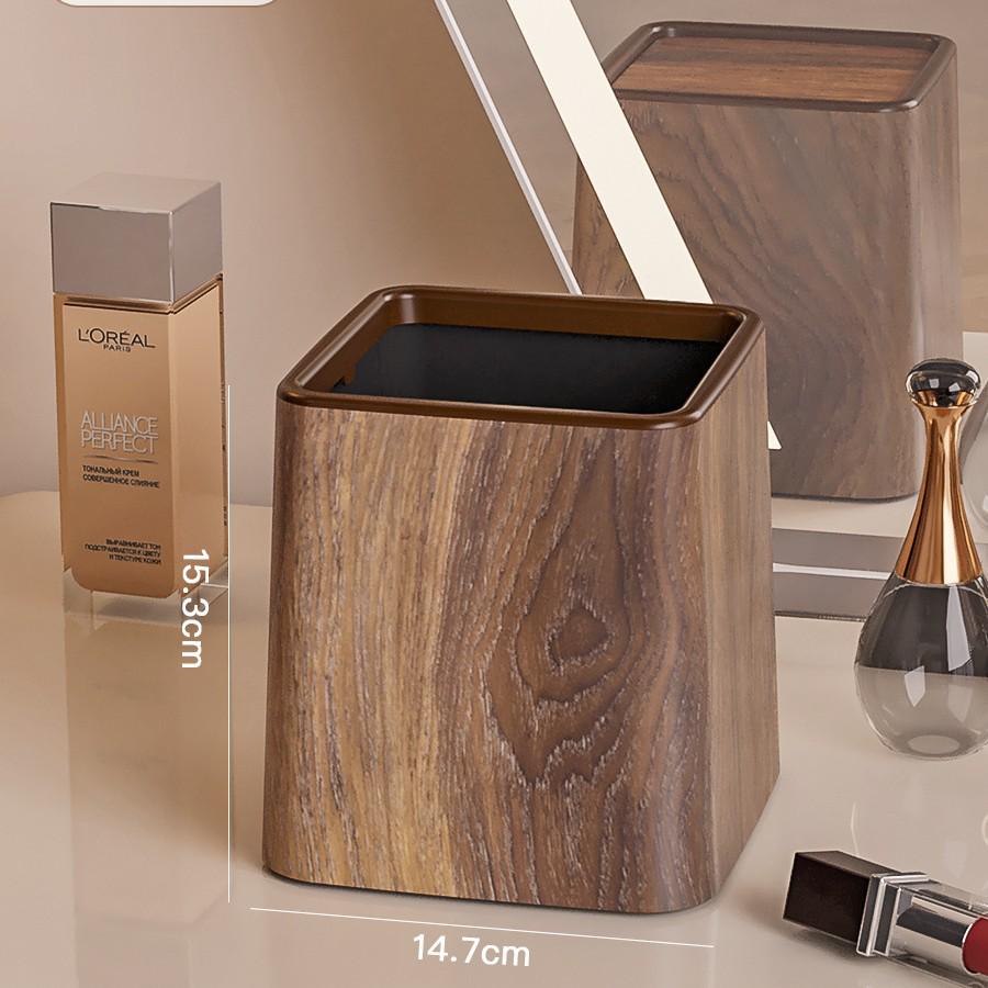 Compact Retro Wood Grain Double-Sleeve Trash Can for Home & Kitchen