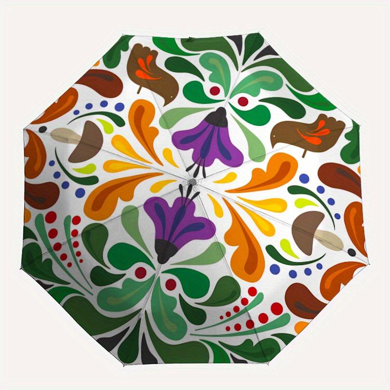 

1pc Floral Mandala Pattern Automatic Folding Umbrella - Portable Foldable Design with 8 Ribs, Durable Plastic & Iron Frame, Casual Outdoor A