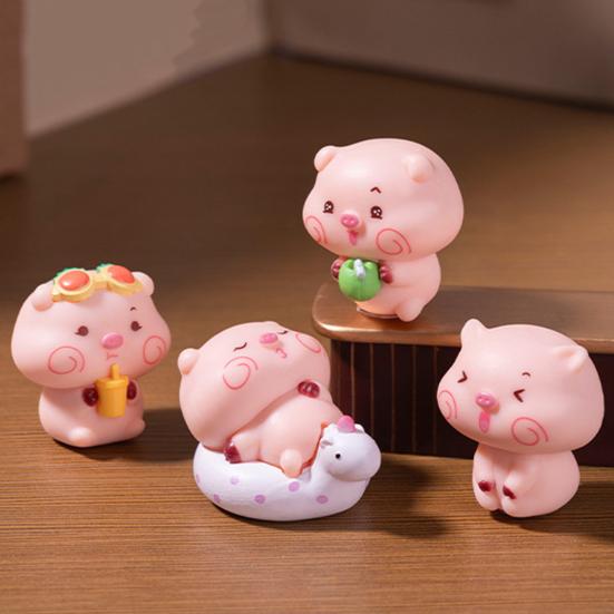 5Pcs Pig Ornament Mini Portable Size Q-Version Pig Design Statue Miniature Pig Landscape Office Desk Bookshelf Car Decor
