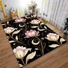 Floral Carpet with Pink Flowers, Moon, Star Pattern, Black Background Suitable for Use As an Anti-slip for Living Room Bedroom Sofas