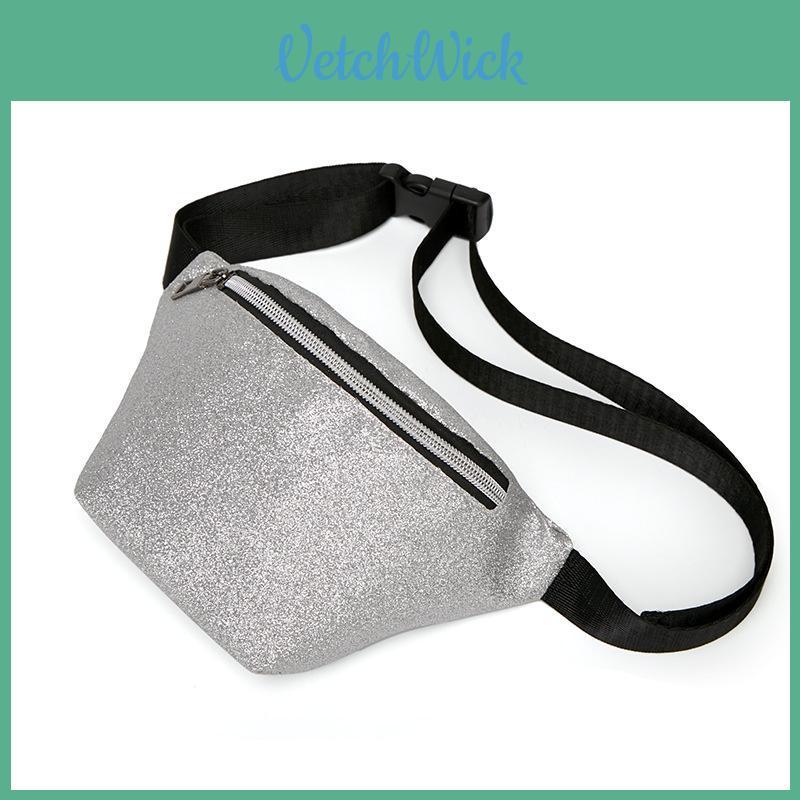 Fashionable Pure Color Chest Bag With Shiny Sequins And Soft Pu Leather For Women