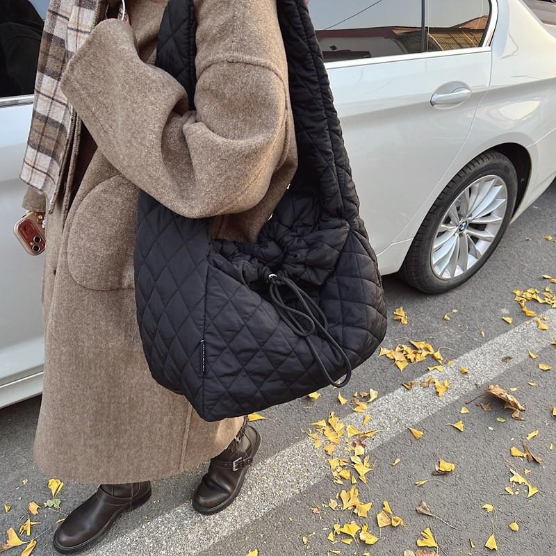 Ielgy Autumn Winter Large-Capacity Commuter Niche Cross-Body Tote Bag Ladies Canvas One-Shoulder Cotton