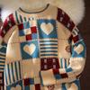 2026 Autumn And Winter New Trendy American Retro Plaid Love Ins Sweater Red Thickened Lazy Couple Sweater Loose Jacket For Men