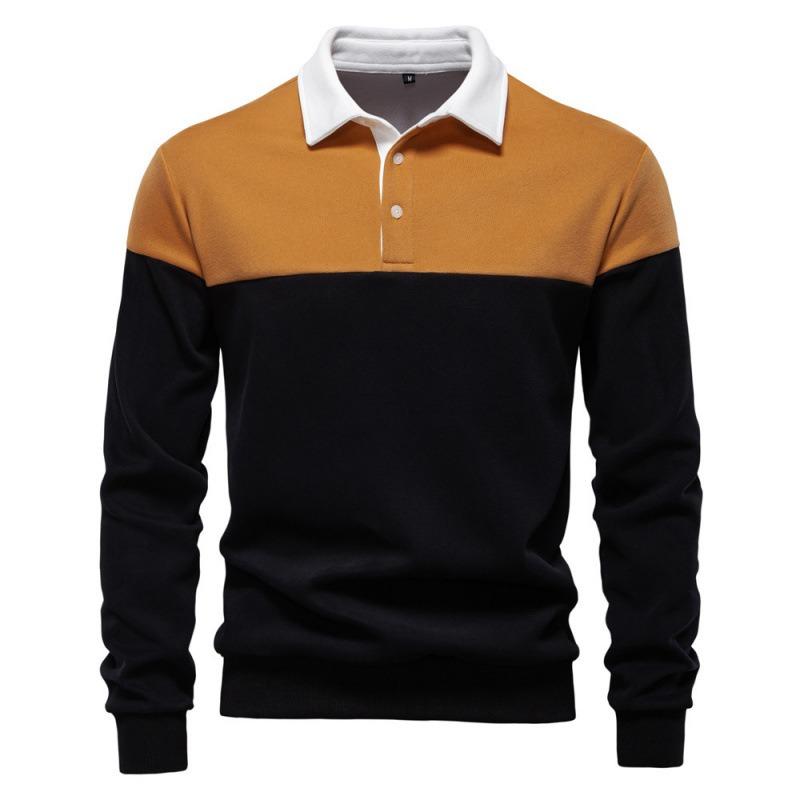 Men's Collared Pullover Sweatshirt, Loose Fit Color Block Long Sleeve Sweatshirt, Ribbed Cuffs Casual Spring Fall Top