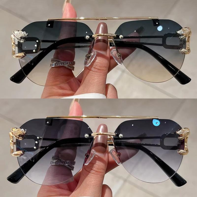 2 Pairs Per Set Rimless Pilot Sunglasses Fashion Gradient Double Bridge Sun Glasses Trendy Luxury Brand Designer Outdoor Shades