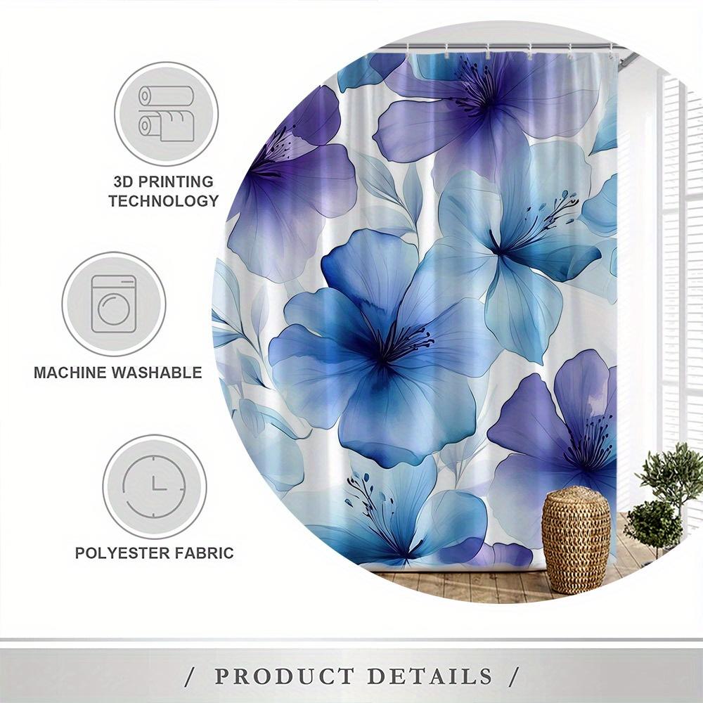 Watercolor Floral Shower Curtain – Purple & Blue Gradient Flowers, 70X70In, Fade-Resistant, Machine Washable, Includes Hooks