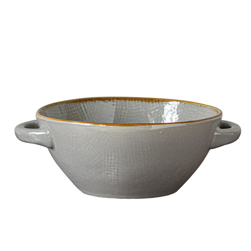 Retro Binaural Ceramic Bowl, Noodle Bowl, Yogurt Bowl, Binaural Bowl, Round Vegetable Bowl, Soup Bowl, Japanese-Style Bowl, Tableware, Kiln Change