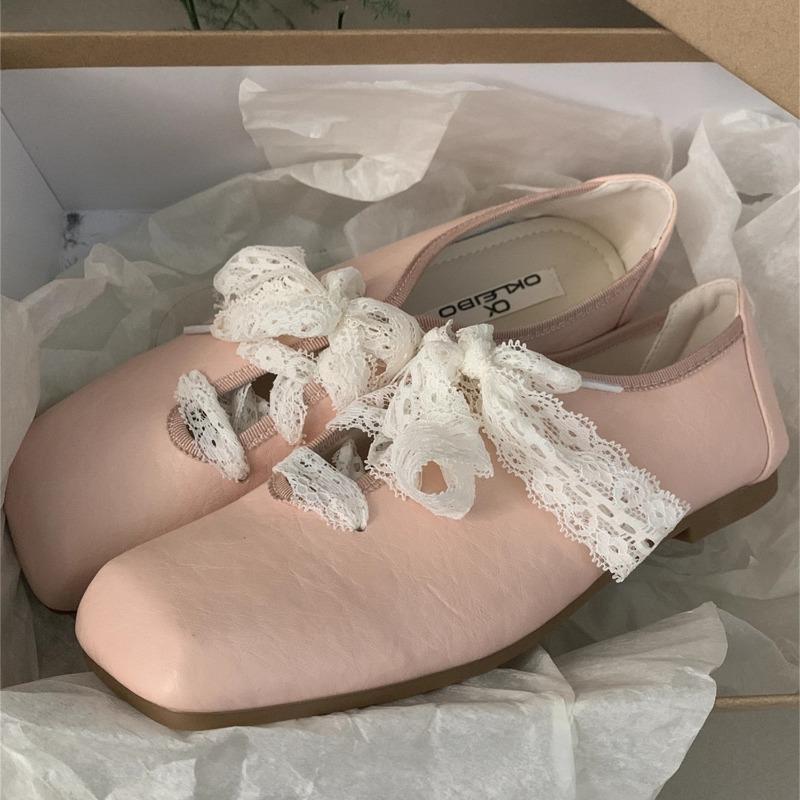 Women's Fashion Thick Heel Shoes Spring New Square Head Front Lacing Anti-slip Wear-resistant High Heels