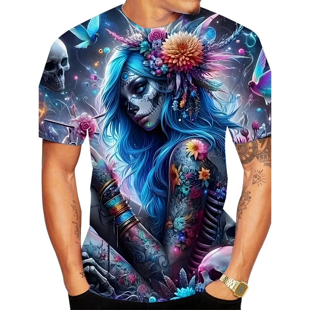 Men s 3D Hair Pattern Printed T-Shirt XL