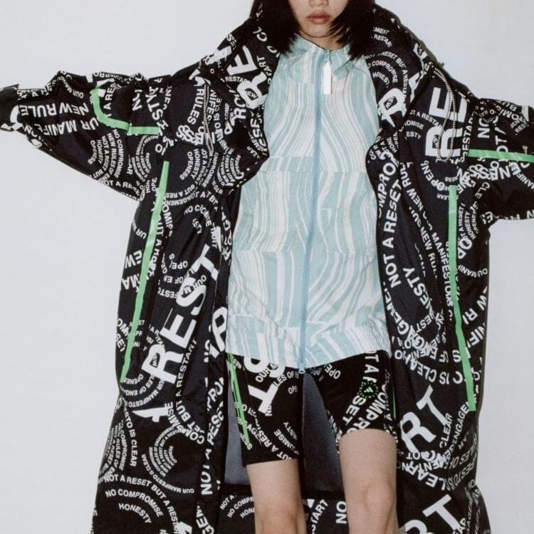 Adidas Stella McCartney Collaboration Striped Pattern Full Print Stand Collar Long Sleeve Jacket Women Jacket White HT1102