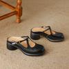 Krazing Pot Cow Skin Round Toe Size 42 Thick Round Med Heels Slip on Platform Mules Gladiator Autumn Pumps