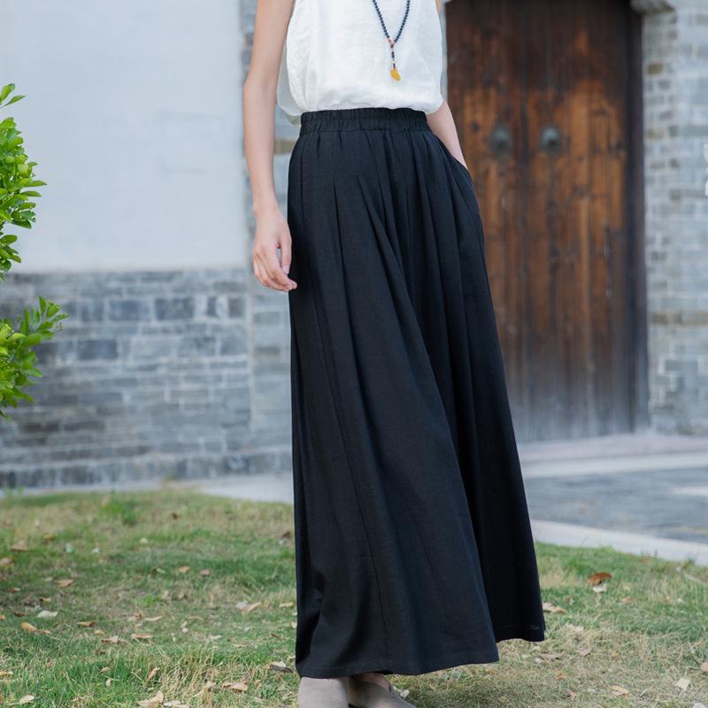 

Women s Lightweight Cotton-Linen Wide-Leg Pants for Yoga and Meditation One Size чёрный
