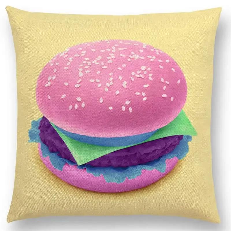 Różowy Sen Kolorowa Fantazja Seksowny Wystrój Poszewka na Poduszkę Sofa Rzutowa Wieloryb Flaming Kot Hamburger Pączek Poszewka na Poduszkę