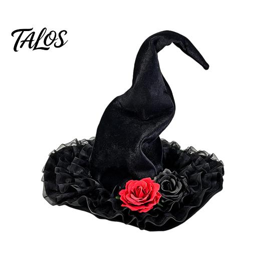 Non-itchy Halloween Hat Women's Large Ruched Witch Hat, Felt Wizard with Photo Prop Ruffle/Flowers/Mesh, Adults Cosplay Costume for Party, Masquerade