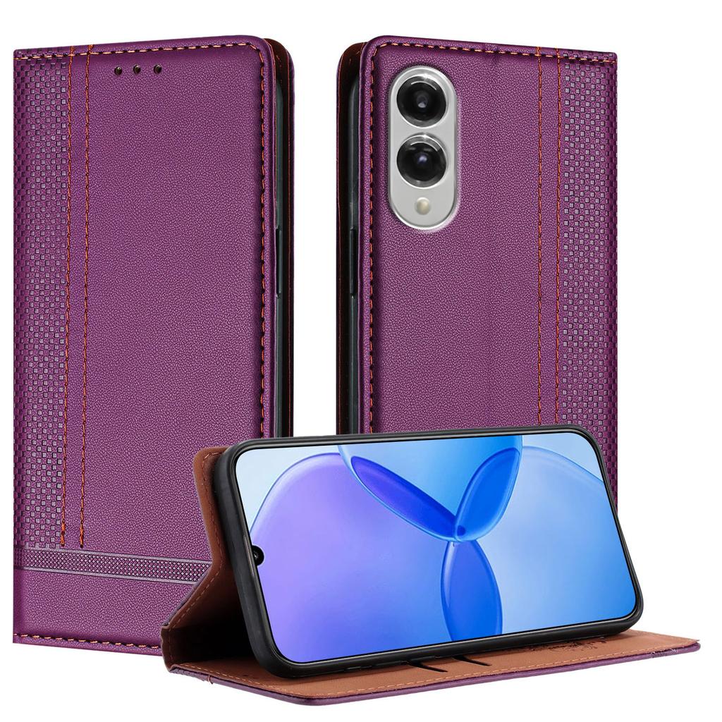 For Samsung Galaxy S25 Edge Case L-Shaped Grid Pattern Leather Stand Phone Cover with Card Slots