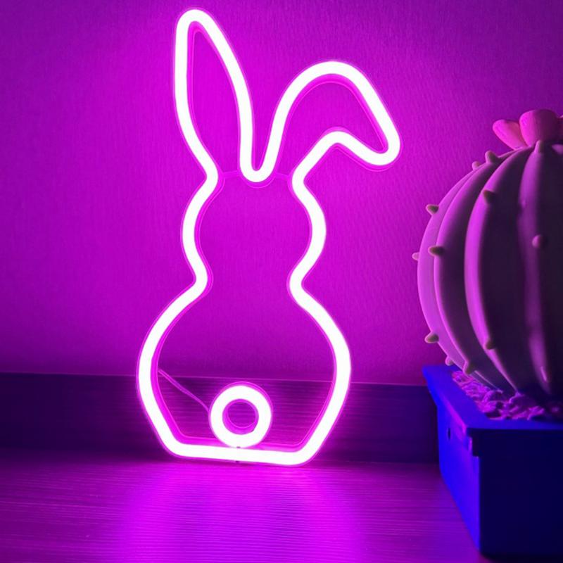 Easter Bunny Tail Shape LED Neon Lights USB Charging Cartoon Spring Rabbit Lamp Desk Decor For Teen Kids Girls Boys