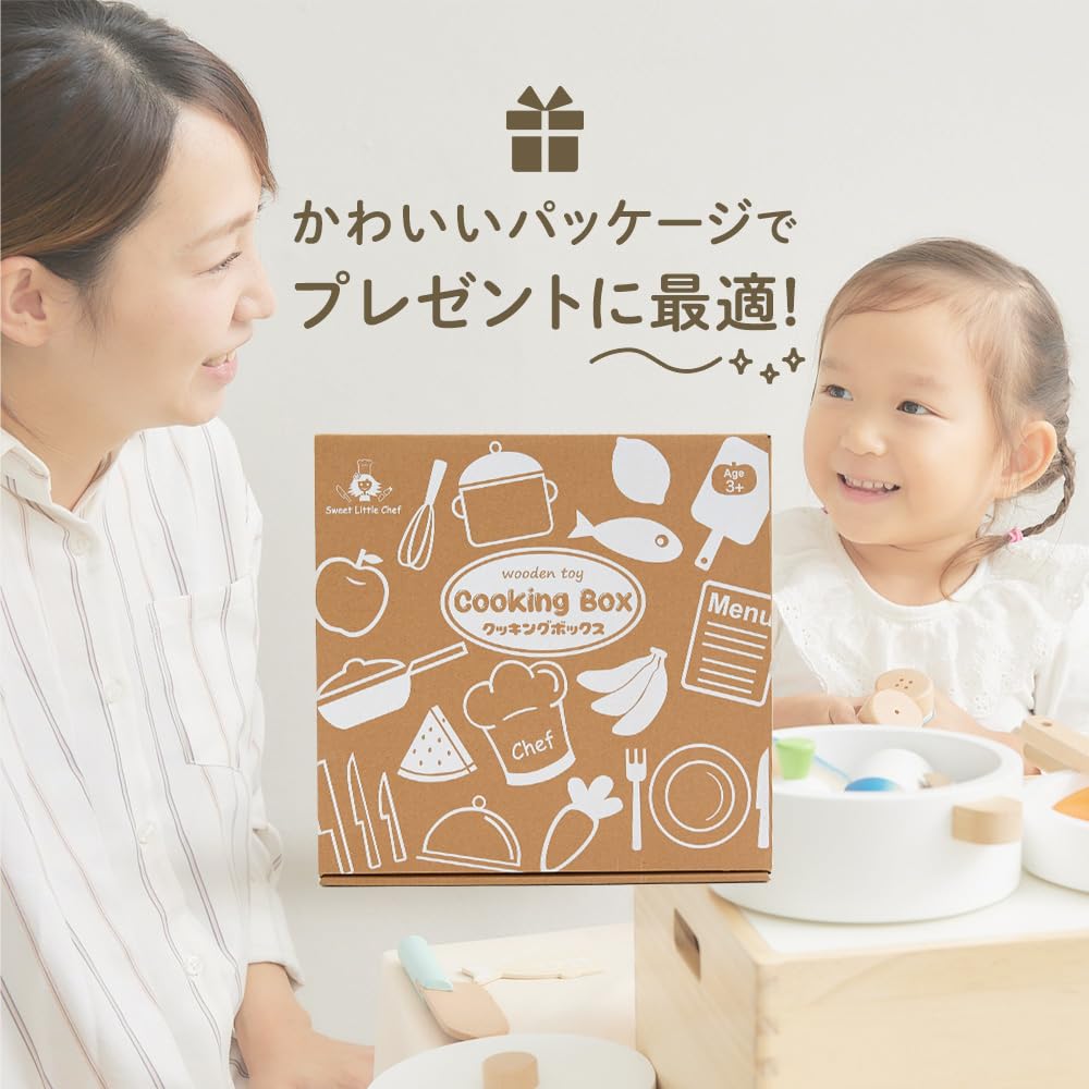 Sweet Little Chef Wooden Tabletop Pretend Play Kitchen with Magnetic Retractable Safety Inspection Compliant Storage and Frying Pan for Easy Cutting