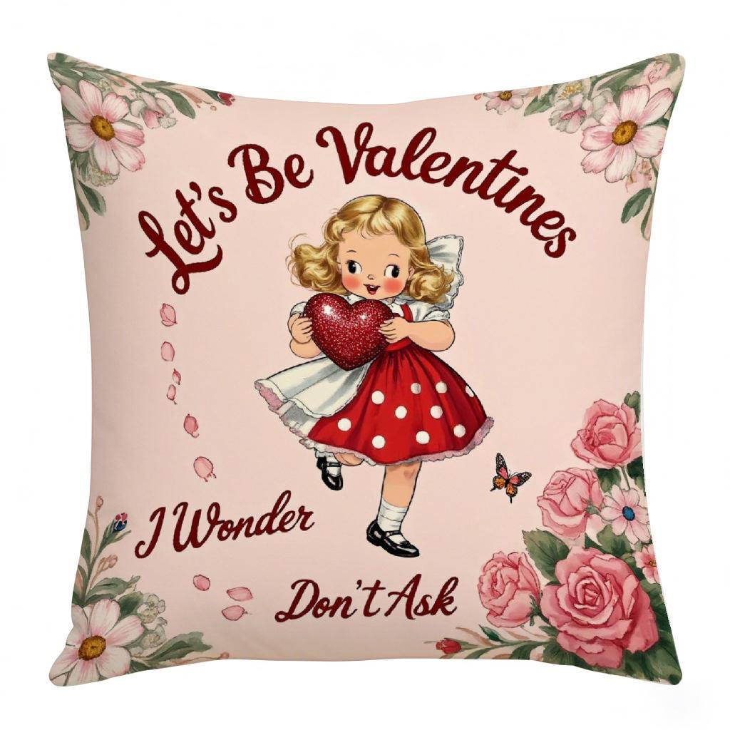 Valentine's Day Pillow Case Home Illustration Decoration Living Room Sofa Cushion Cover Linen Digital Letter Printing