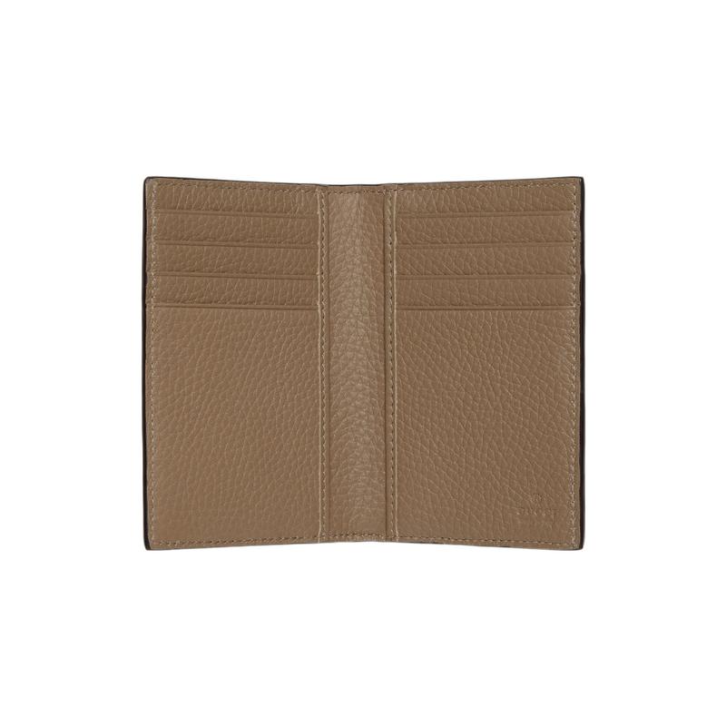 Gucci Double G logo embossed flip closure leather card holder men's taupe
